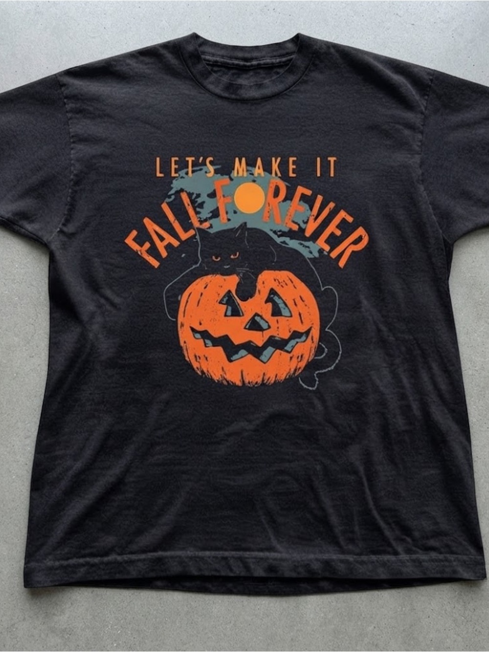 Gildan Halloween Cat Pumpkin Graphic T-Shirt Black Fall Graphic Tee